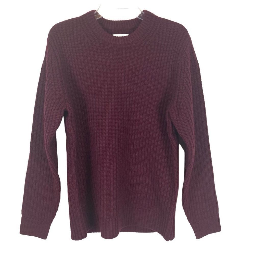 Taylor‎ Stitch The Wharf Sweater Burgundy Merino Wool Ribbed Knit Crewneck